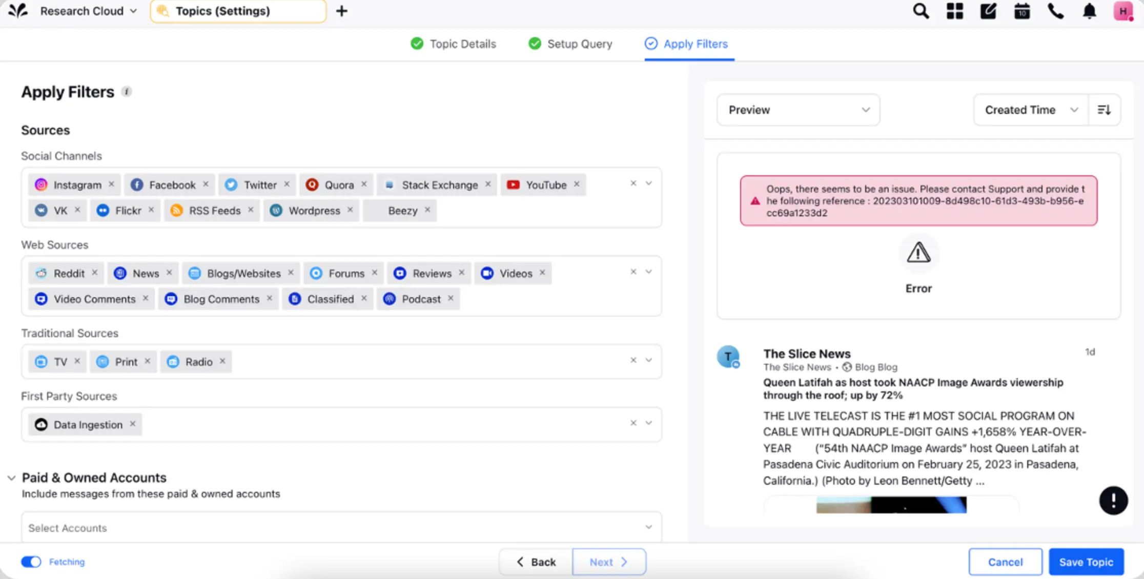 Sprinklr's Social Listening topic creation feature.