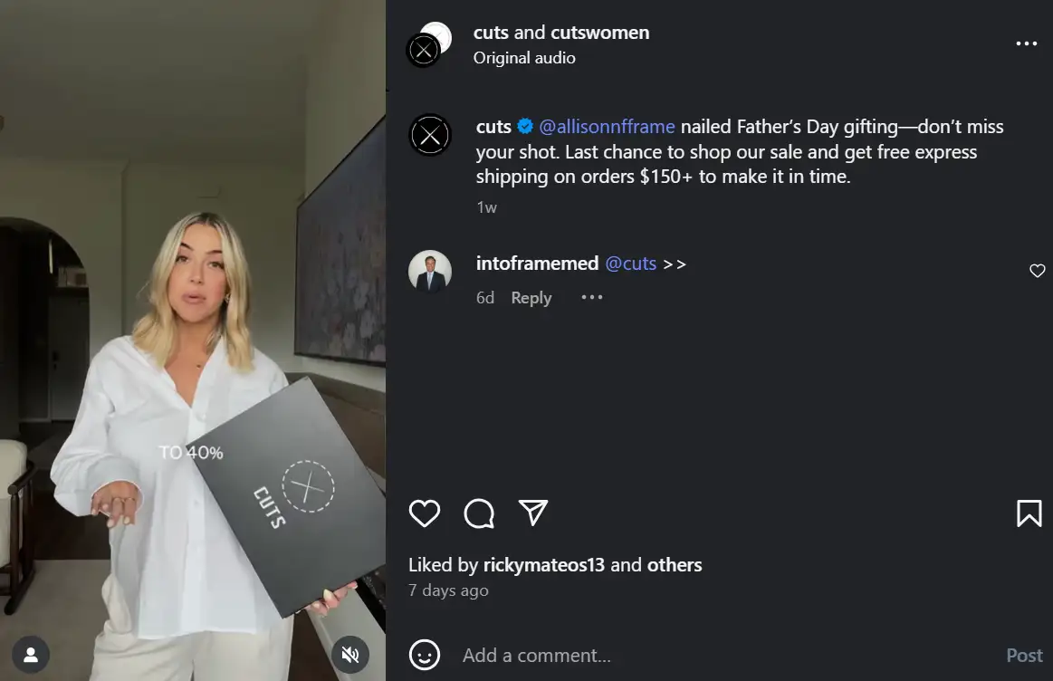 Instagram collab post from @cuts and @allisonnfframe