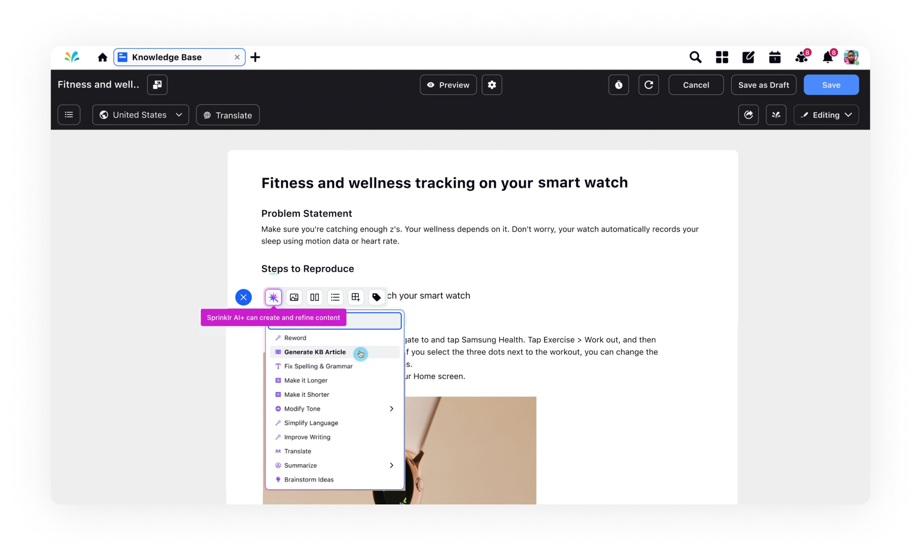 Sprinklr AI+ powered Article Creation