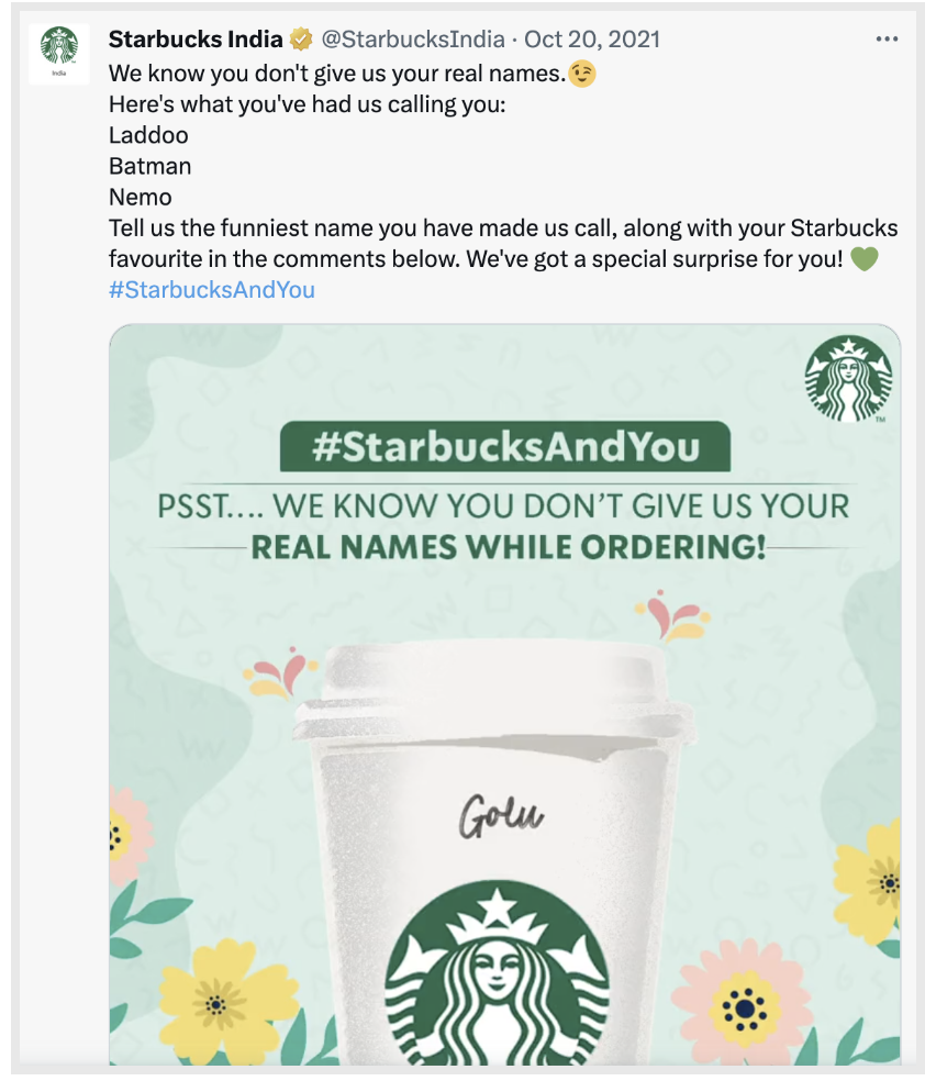 Starbuck's active engagement with followers on X (formerly known as Twitter)