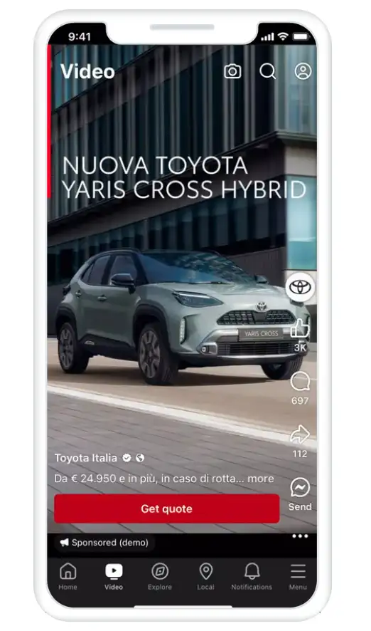 A Facebook ad from Toyota Motor Italia for lead generation