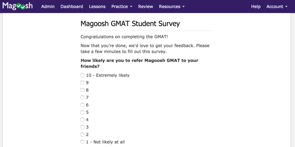 Magoosh NPS survey