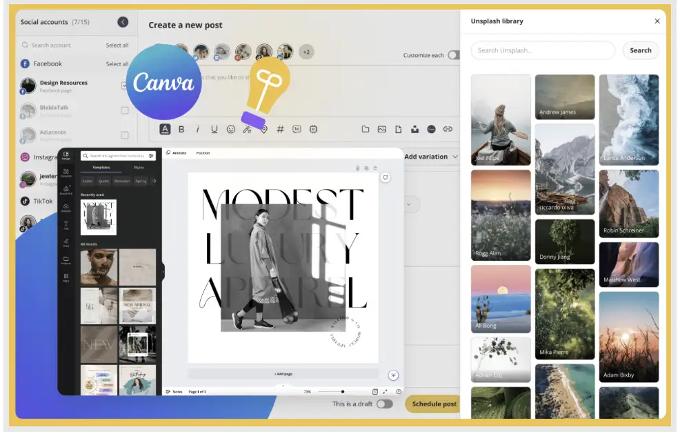 SocialBee-s inapp integrations with platforms like Canva, Unsplash and GIPHY