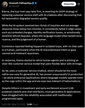 Chamath Palihapitiya emphasized AI in customer service with a human touch