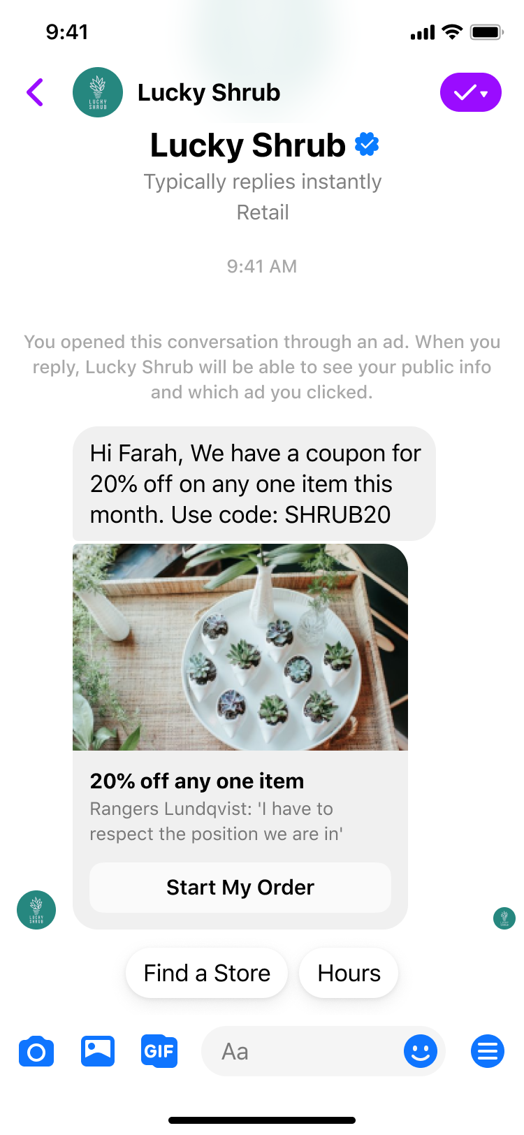 An image showing how the Facebook messenger bot helps customers with order placement