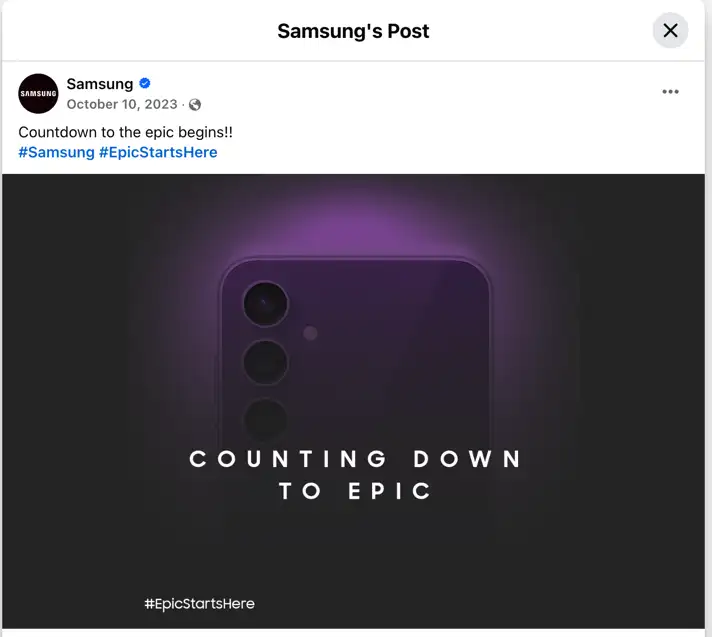 A countdown post from Samsung announcing the launch of its new phone  