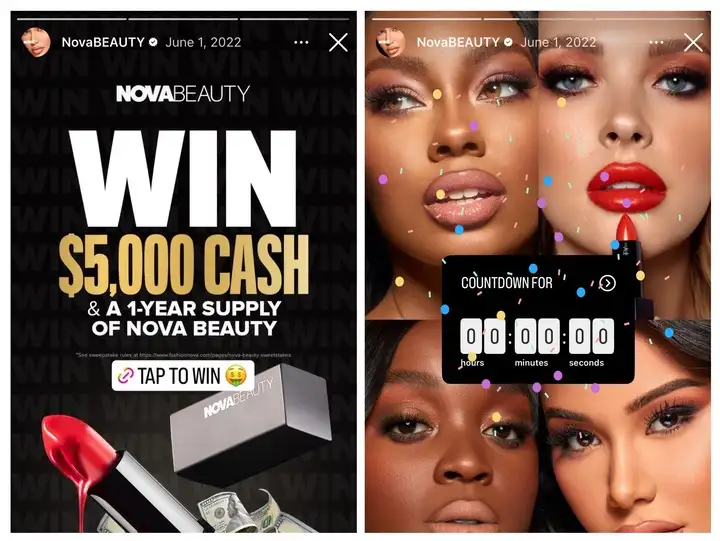 Fashion Nova’s creative use of Instagram Stories with countdowns and offers 