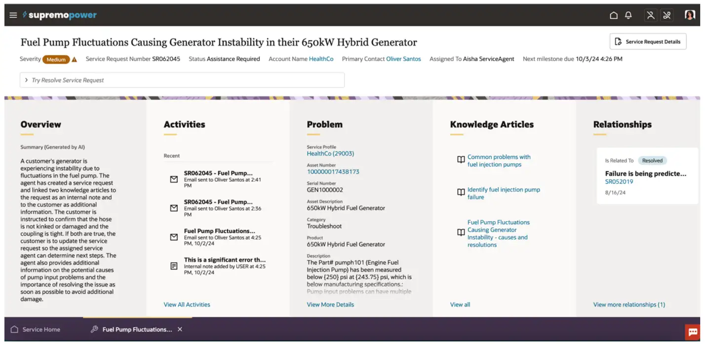 Oracle Service Cloud interface