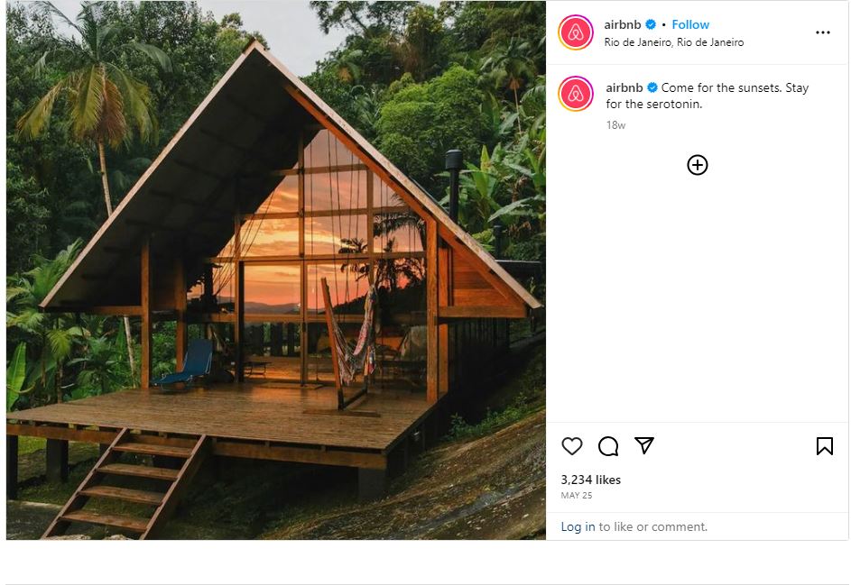 Airbnb showcasing a beautiful location on its Instagram page