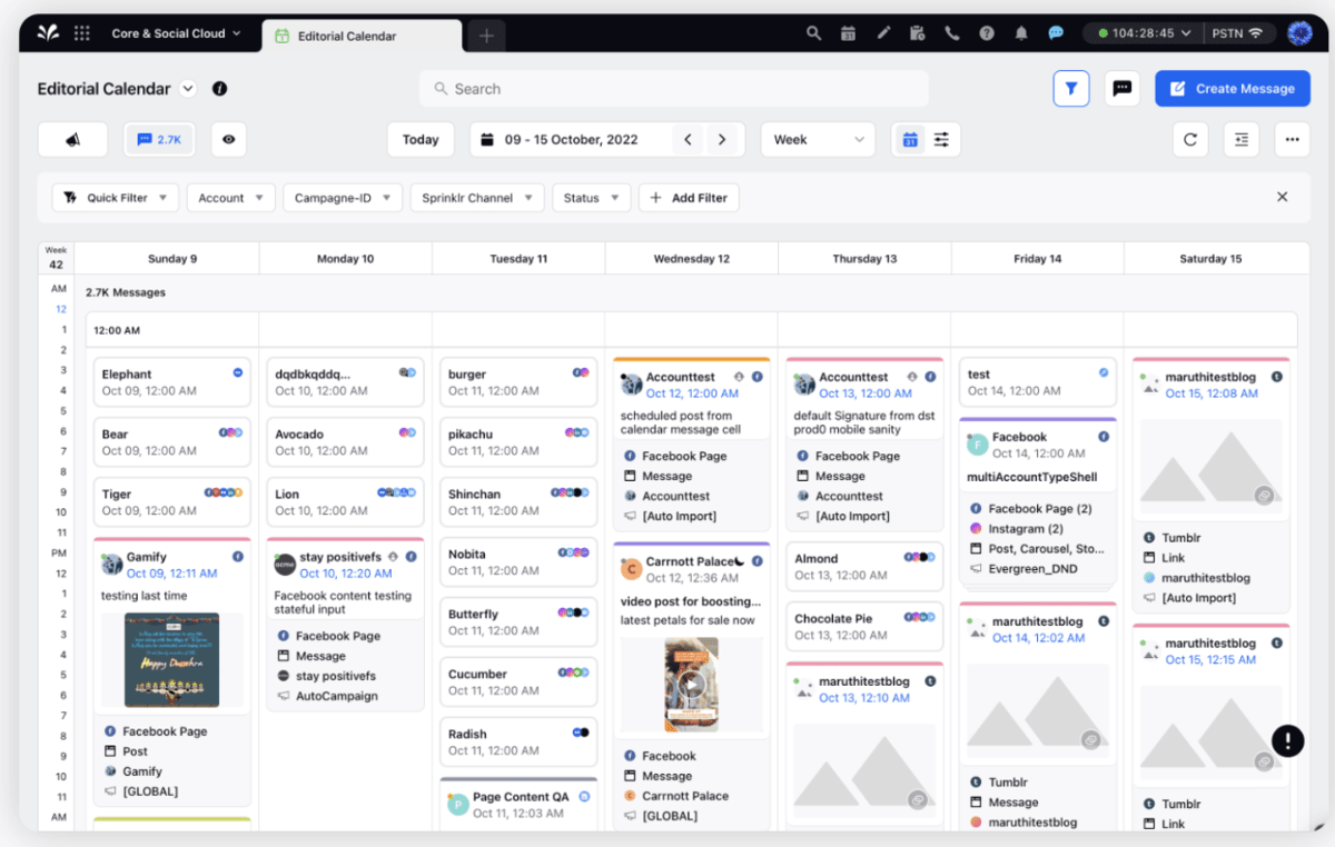 Sprinklr's content calendar screenshot displays messages, tasks and events in calendar format, associated with the campaign.