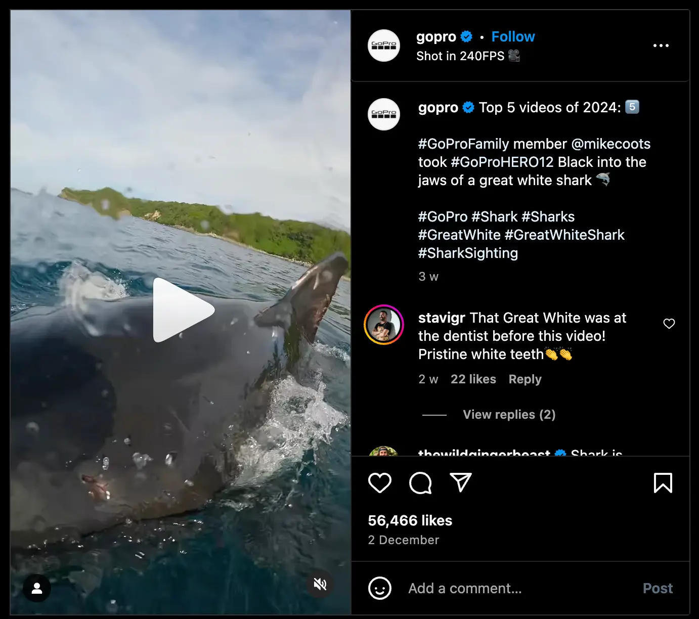 GoPro reposts UGC by a customer. 