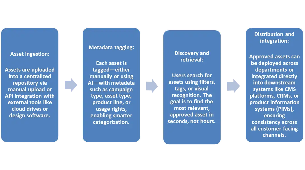 Illustration of a DAM workflow showing key steps
