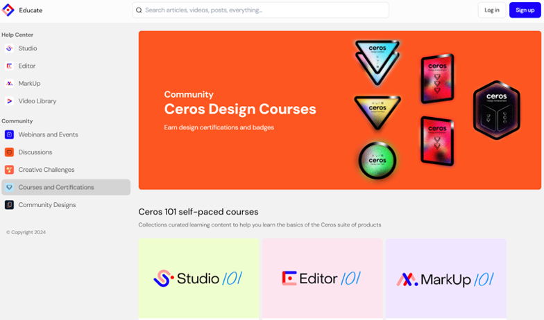 Ceros offers a dedicated learning hub for its users