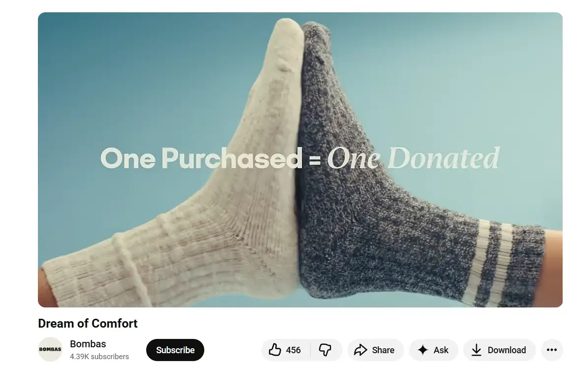 Bombas YouTube video frame showing the text One Purchased = One Donated