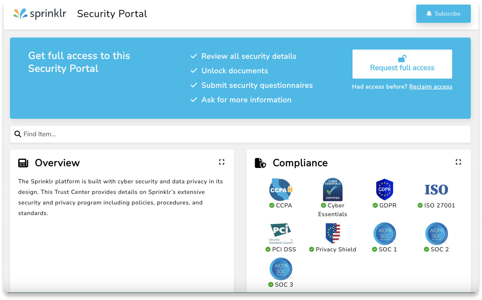 Product screen - trust portal
