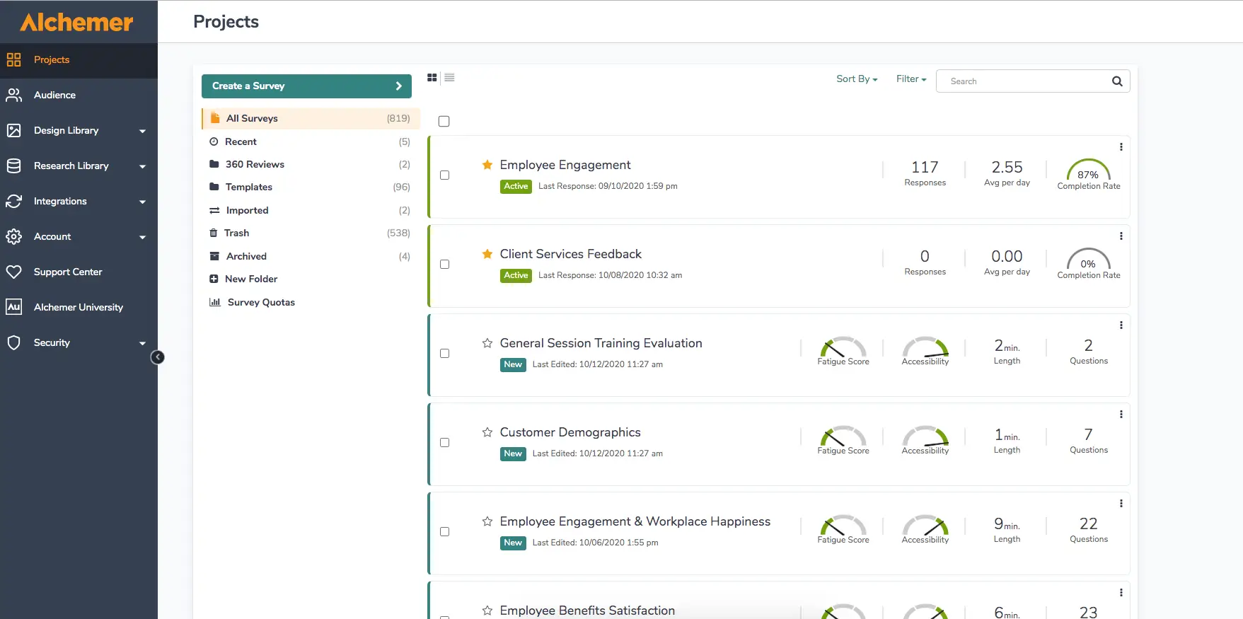 Alchemer dashboard interface