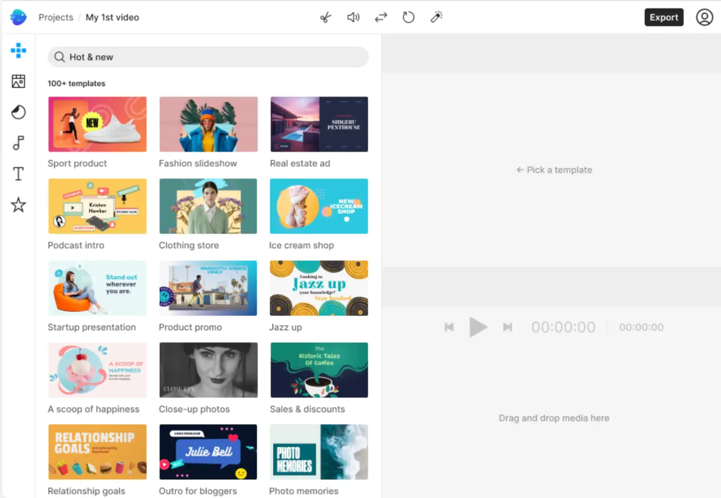 InVideo platform for creating a video project.