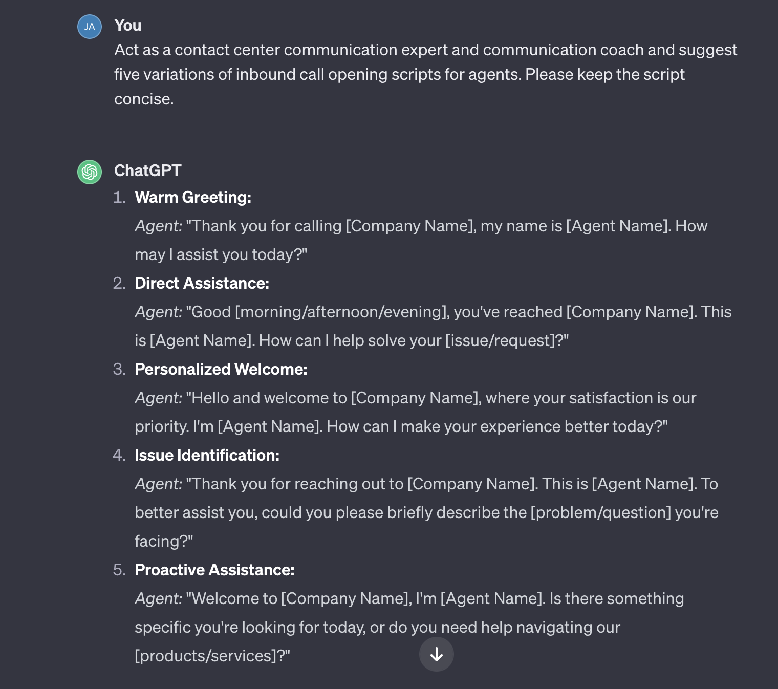 Agent script creation in contact centers with ChatGPT