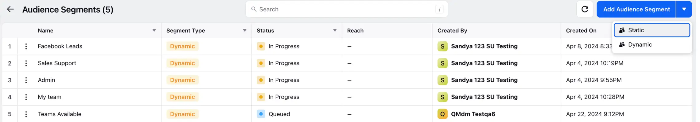 Sprinklr dashboard displaying audience segmentation for targeted campaigns 