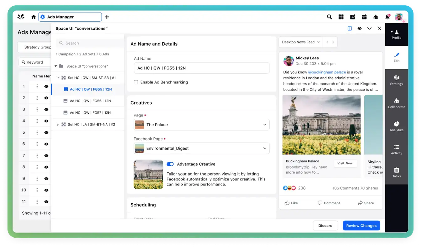 Sprinklr’s Social Advertising Platform helps businesses schedule and optimize ads across channels.