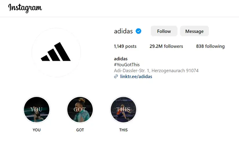 Adidas uses the Highlights space to reflect a shared value from its Instagram Stories.