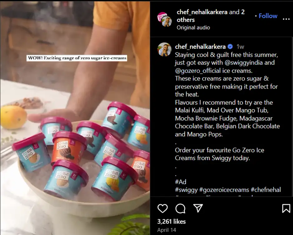 Swiggy collaborating with a micro-influencer on an Instagram post