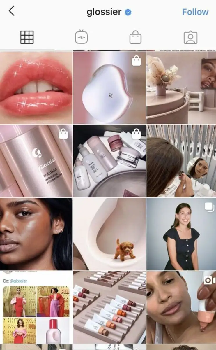 Glossier-s Instagram post grid with UGC