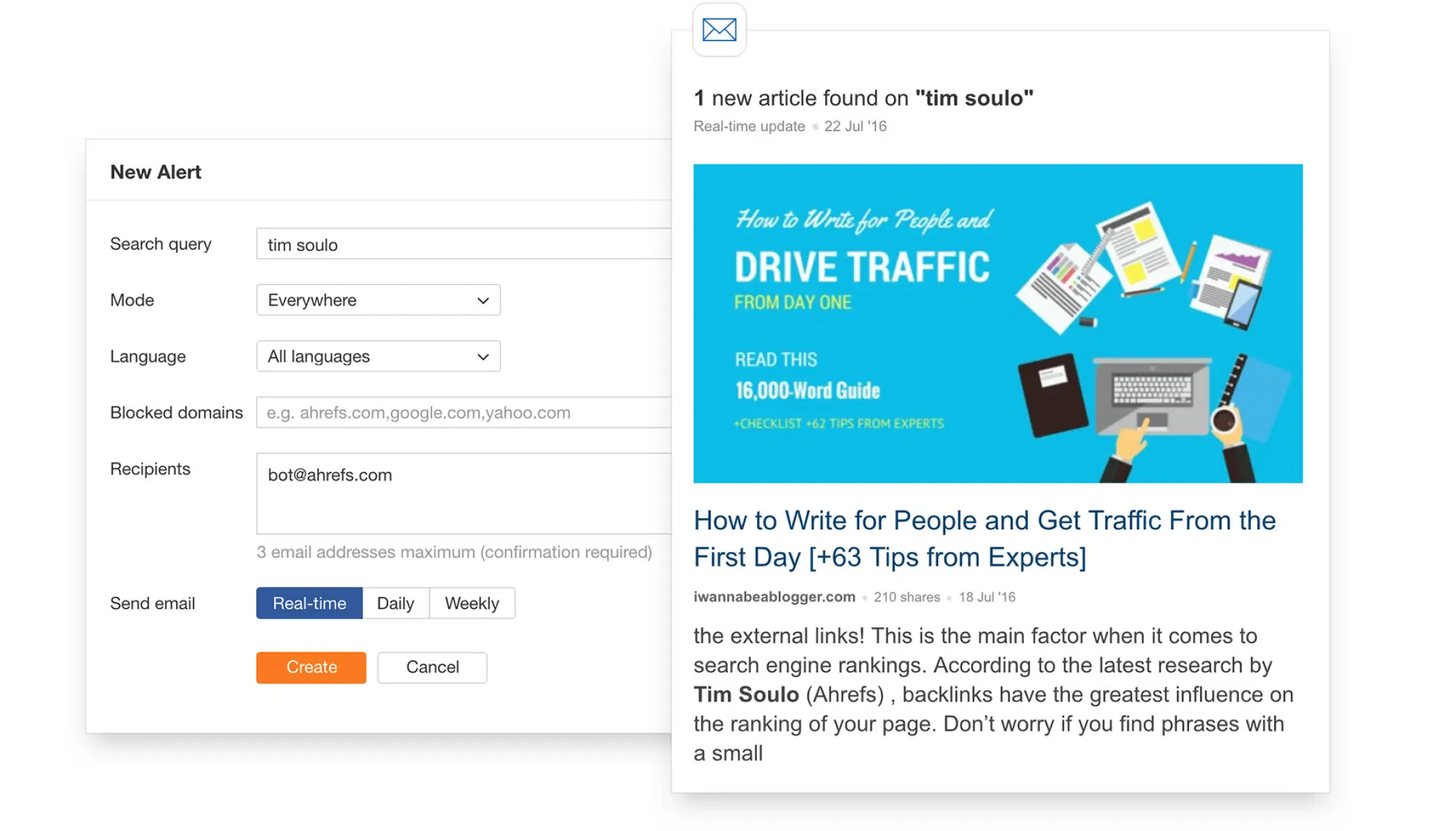Screenshot of Ahrefs web mentions alert
