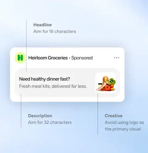 A ChatGPT ad has three components: headline, description, and a creative.Clicking or tapping the ad redirects the user to the page linked to that ad.