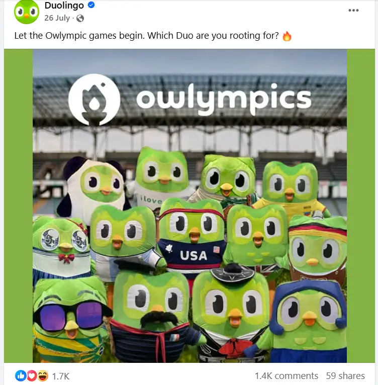 Duolingo uses its mascot to capitalize on the Olympic Games 
