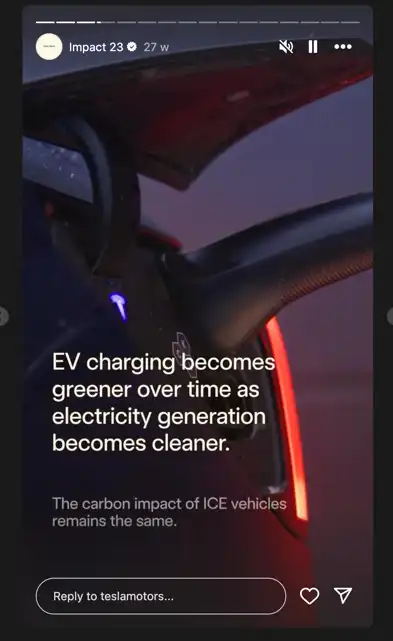 Tesla’s Instagram Story showcasing the environmental impact of EV charging 