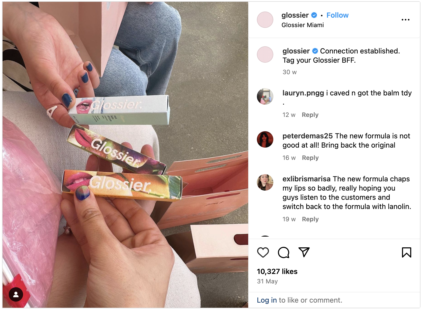 A tag-a-friend contest run by Glossier on Instagram