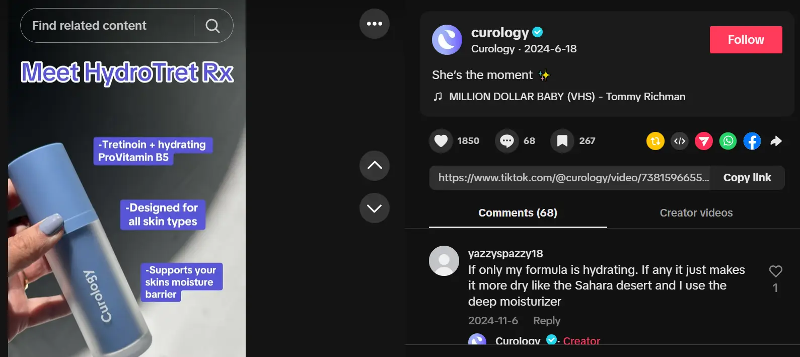 TikTok video showing featured product from @curology 