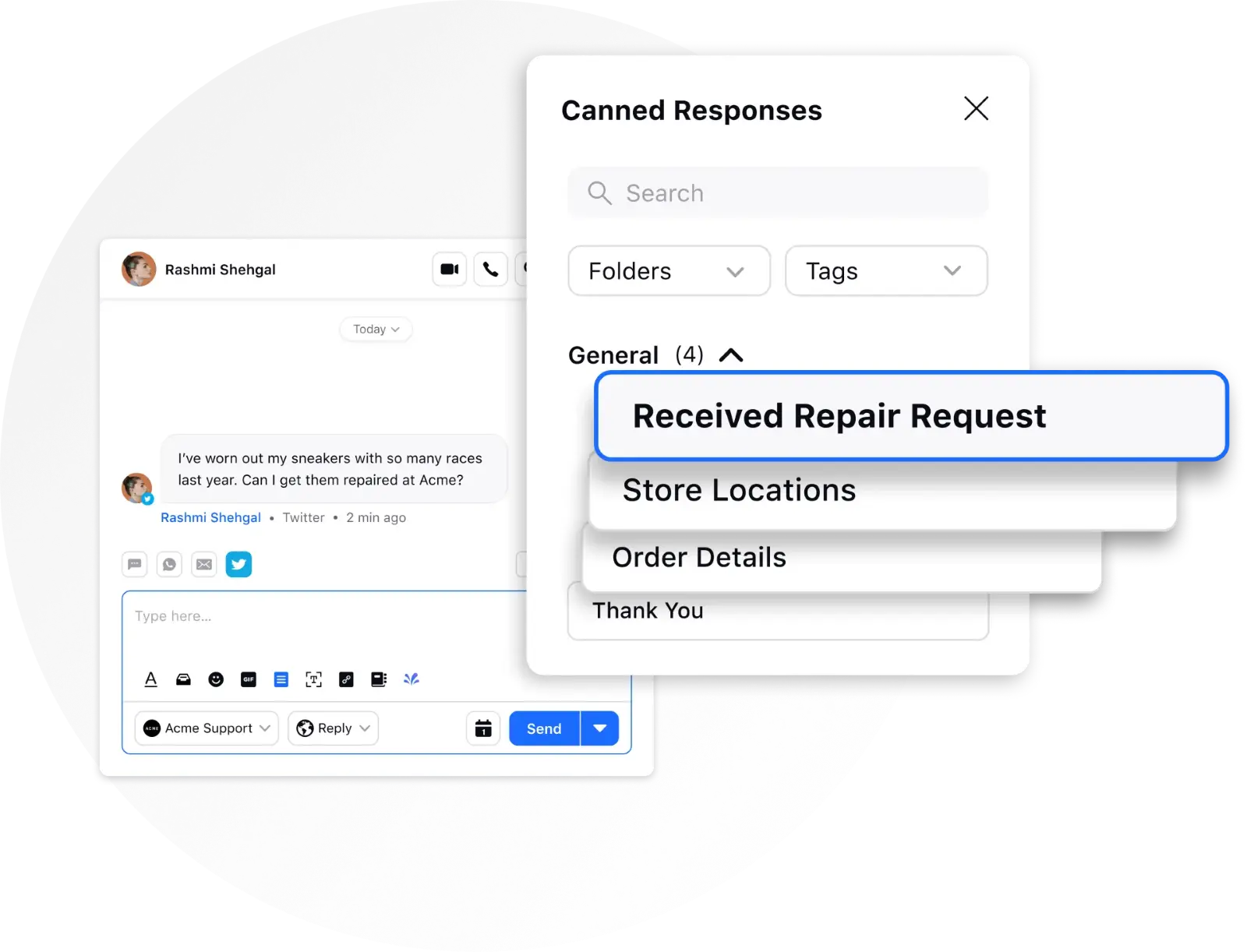 General canned responses for common queries on Sprinklr