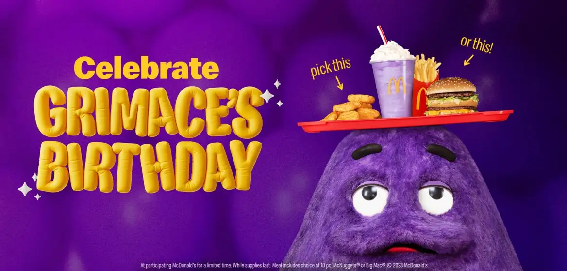 McDonald’s campaign for celebrating Grimace’s birthday with special meal and shake