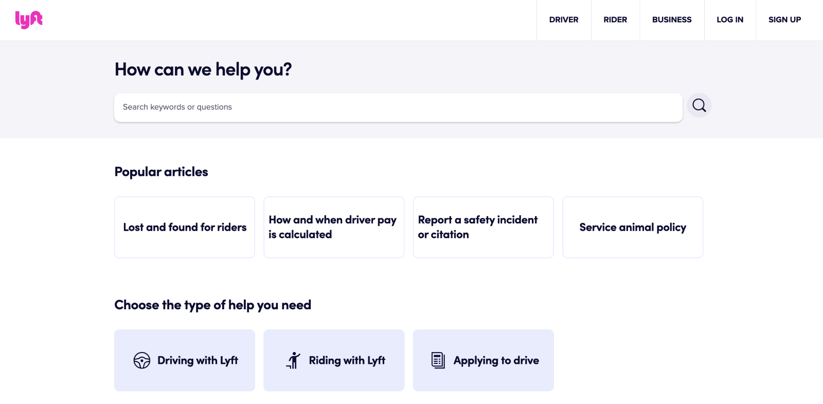 Lyft knowledge base interface