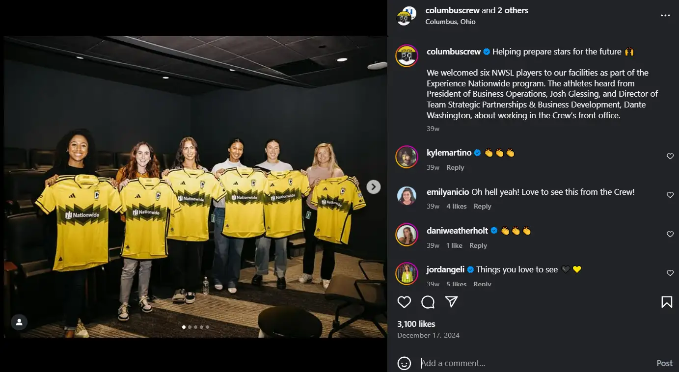 A post on Instagram from Nationwide showcasing their Experience Nationwide program initiative.