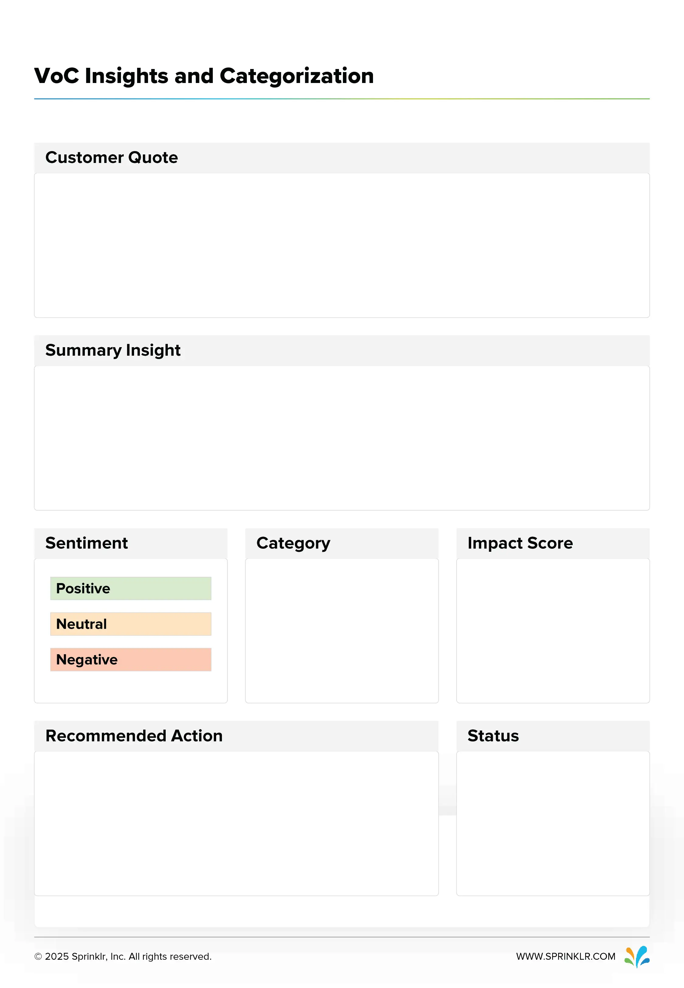 VoC insight capture and categorization template