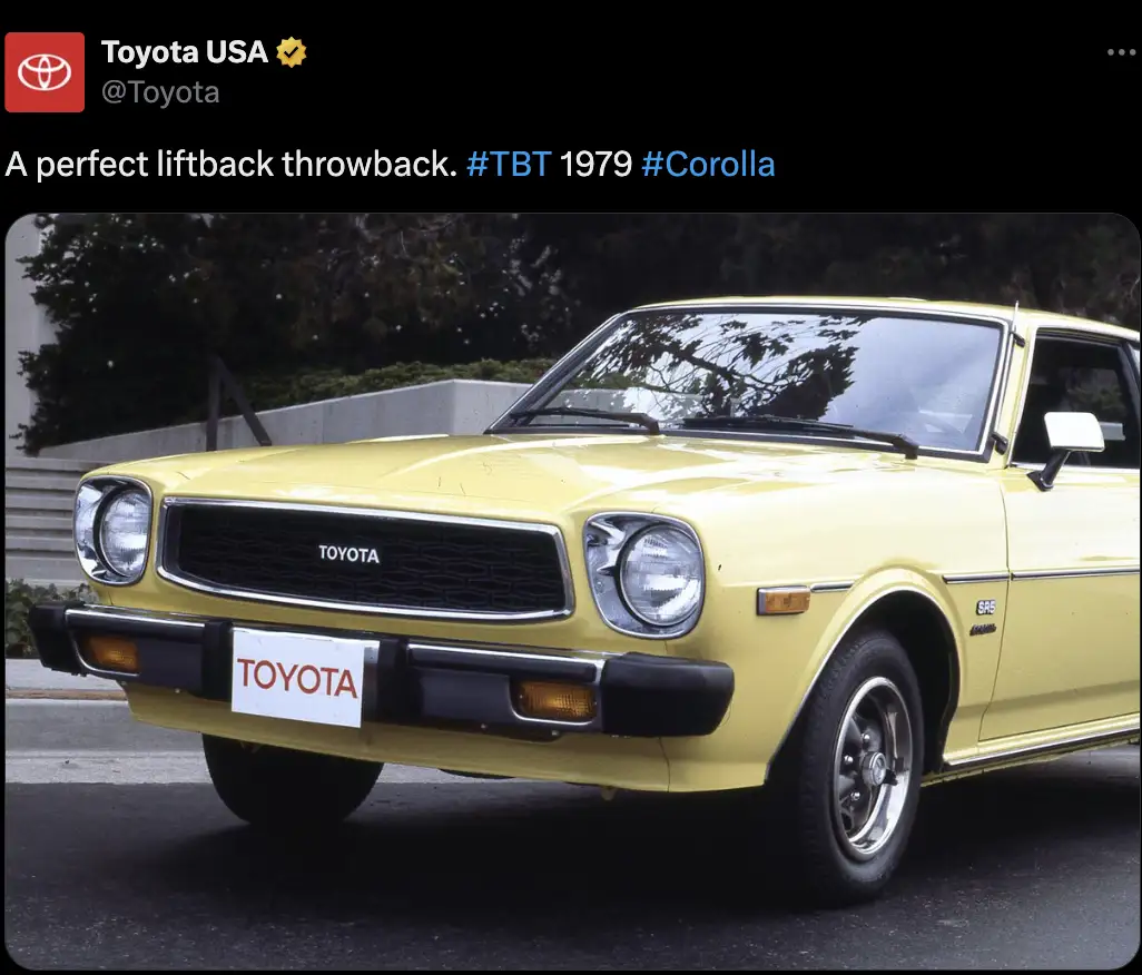 Example of Throwback Thursday post by Toyota on X