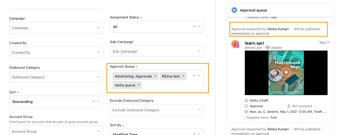 Approval workflows on Sprinklr