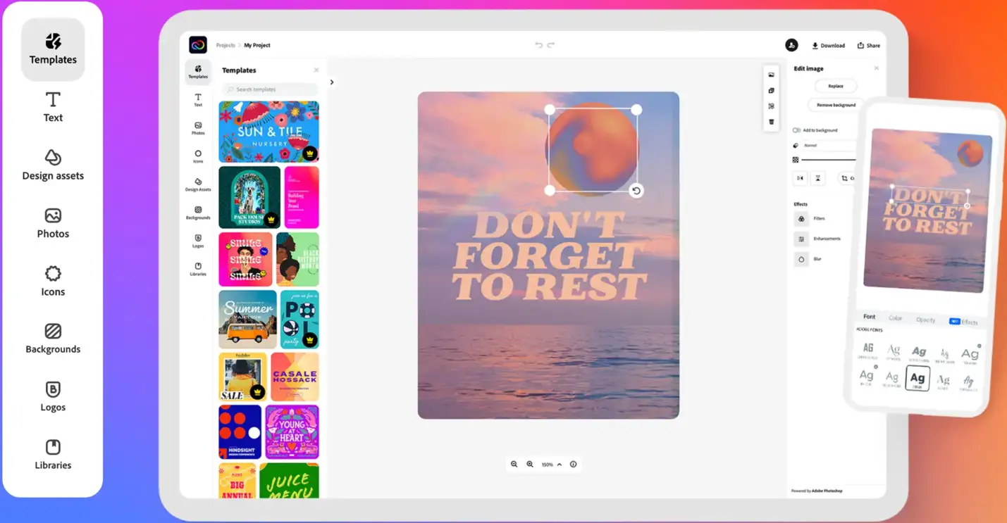 Adobe Express platform for image editing.