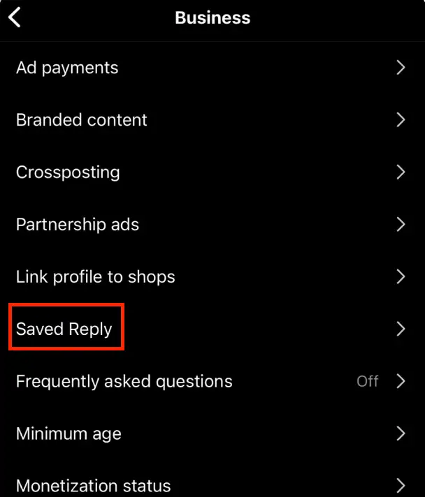 Saved Reply option on Instagram Business account