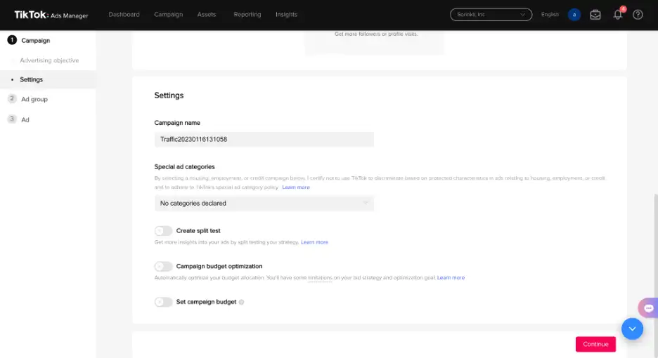 name your campaign and define a budget