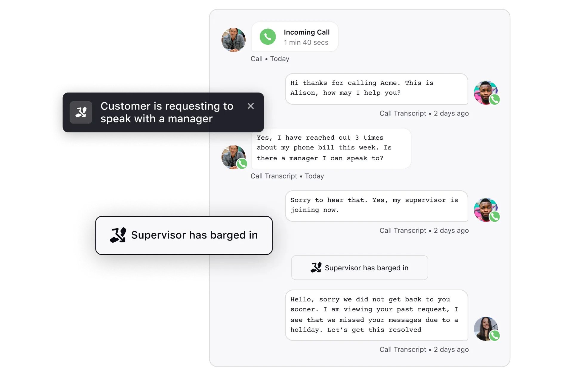 Real-time supervisor intervention - customer service scenario