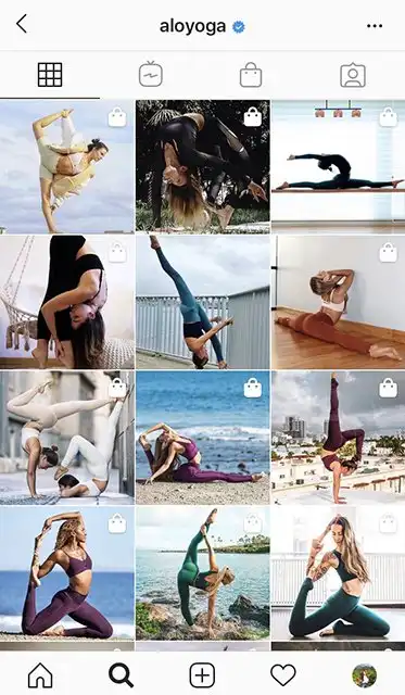 Alo Yoga showcasing customers who are wearing the company's sportswear on Instagram.