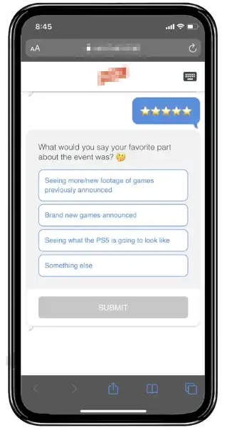 Sony sent a conversational chat-style survey to gamers who attended the PS5 event 
