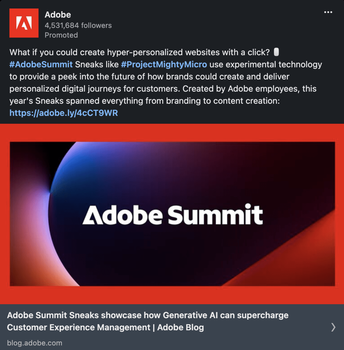 Adobe uses LinkedIn-s Sponsored Content to reach its audience
