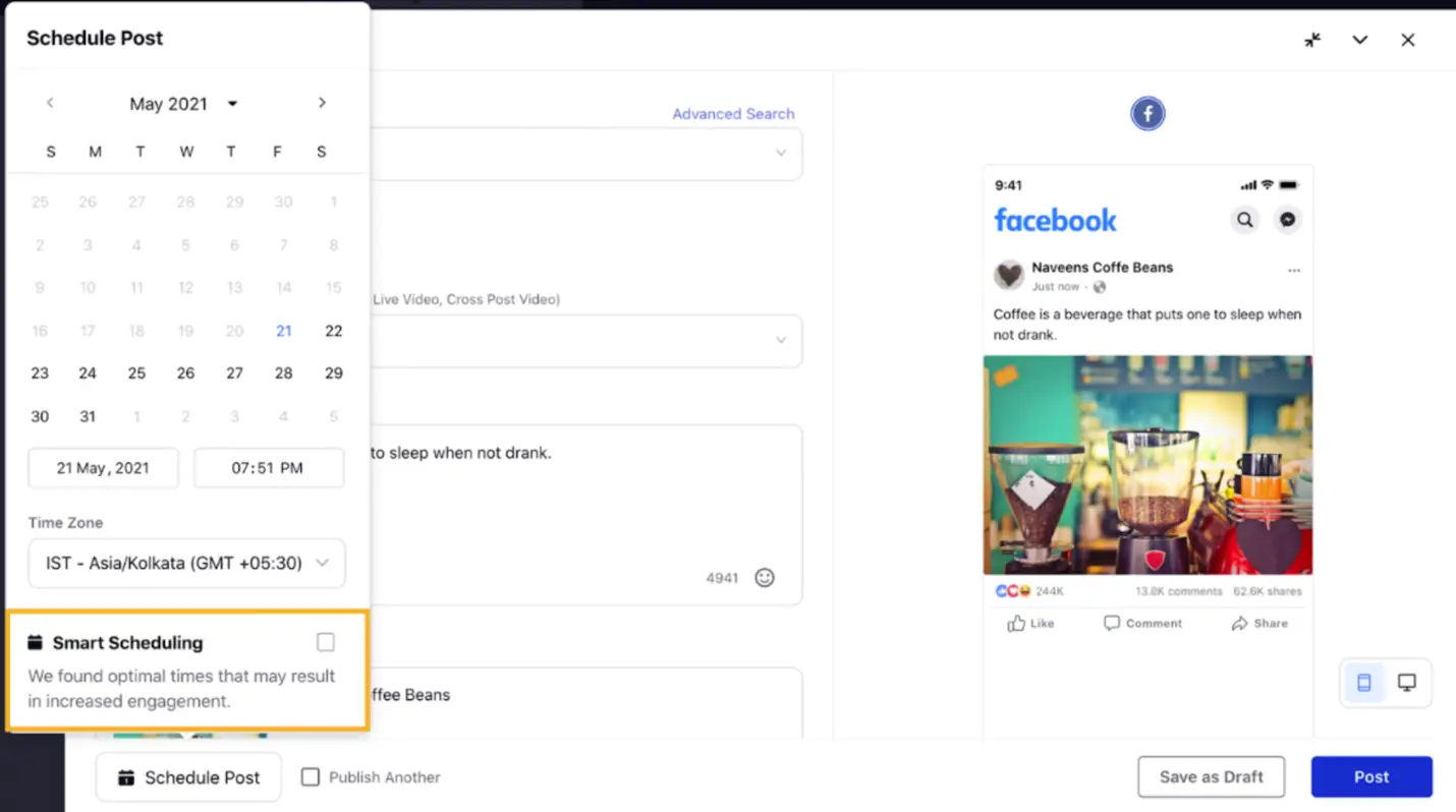 Sprinklr's Smart scheduling feature.