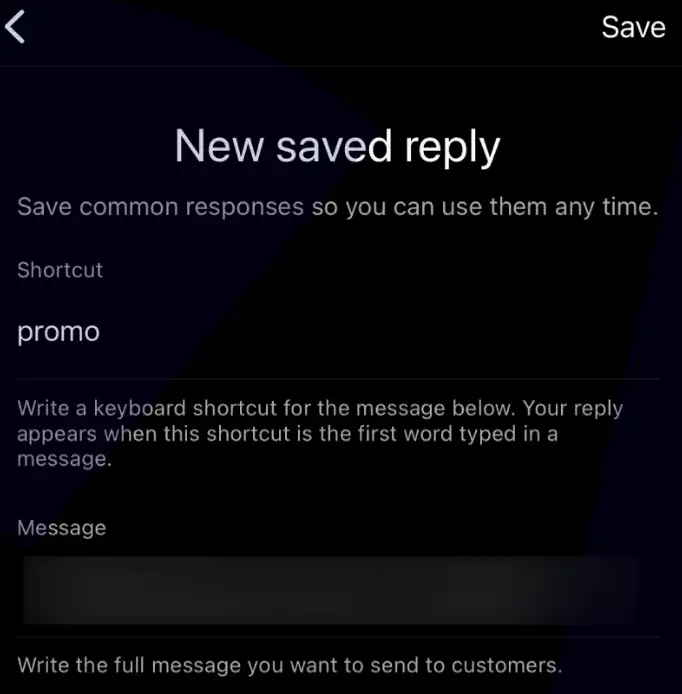 Adding New Saved Reply to Instagram Business Account