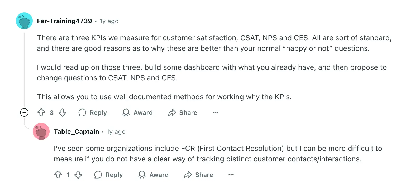 A Reddit thread on measuring customer satisfaction